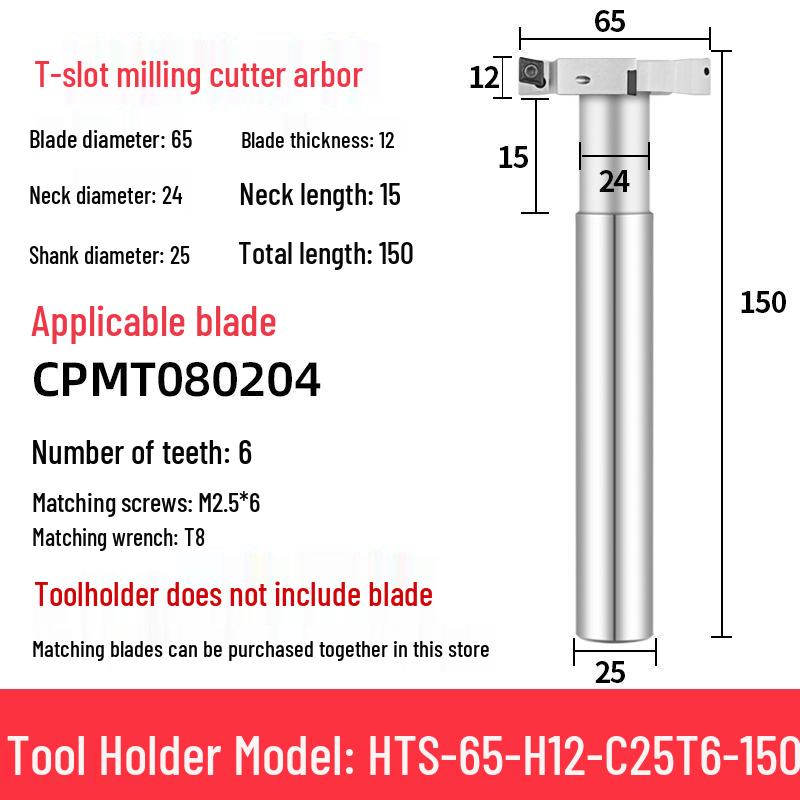 CNC T-Slot Milling Cutter with HTS Three-Sided Blade, Shank Thickness: 6, 8, 10, 12 Mm