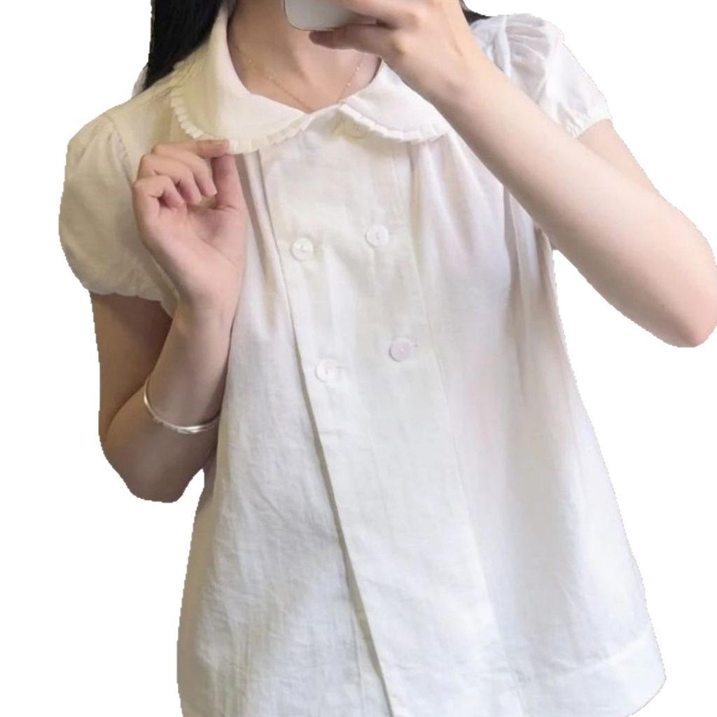 Summer new sweet style doll collar bubble sleeve shirt women's design sense loose and thin versatile top