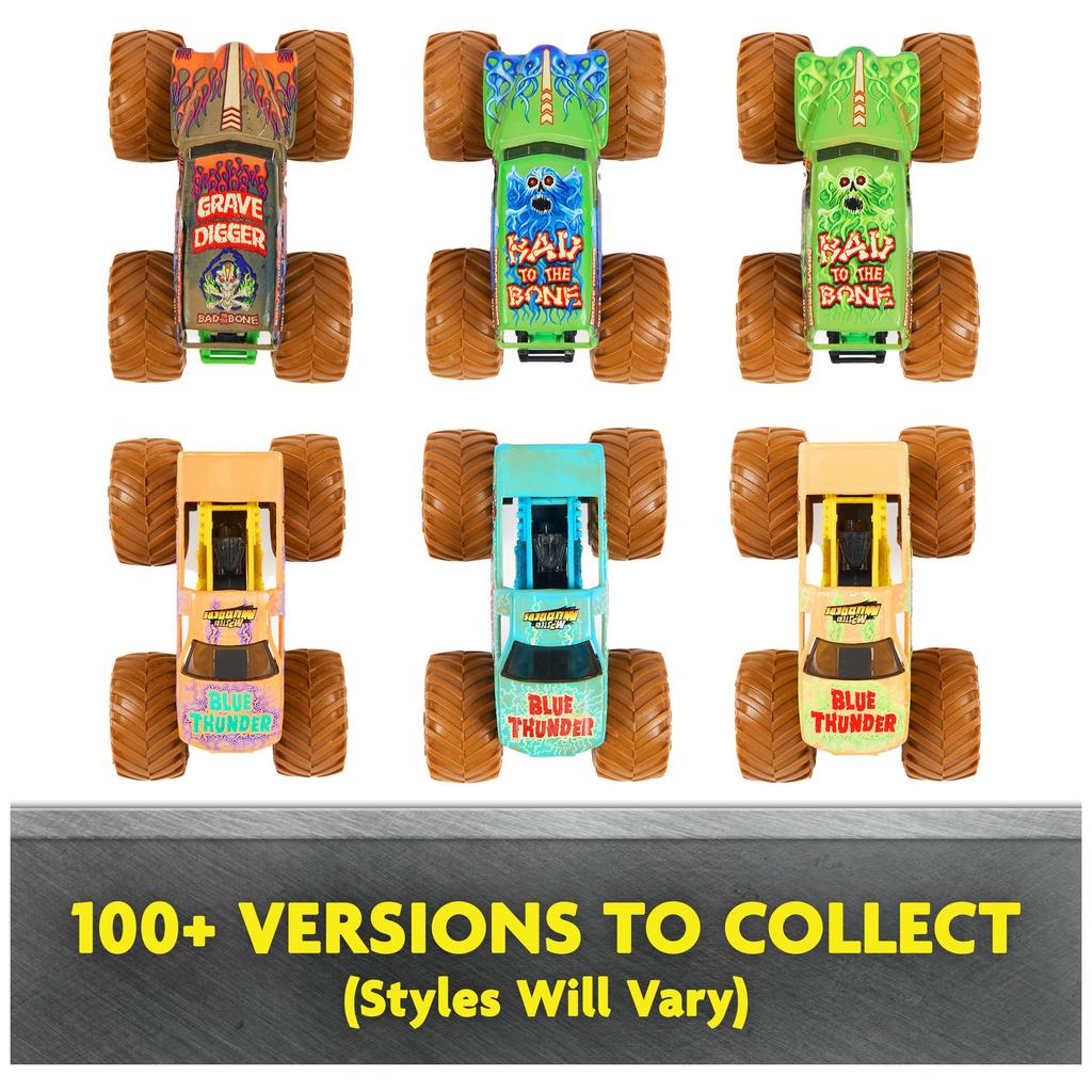 Monster Jam, Mystery Mudders Monster Truck 2-balení, Oficiální 1:64 Odlévaných vozidel, Odhalení po umytí (Styly se liší), Dětské hračky pro kluky ve věku 3+