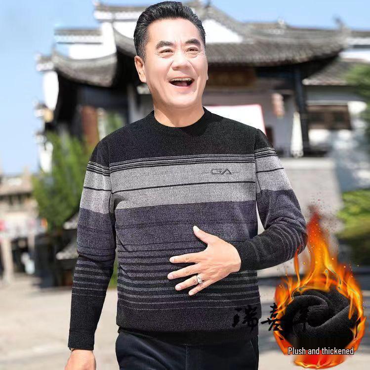 Dad s Winter Knitwear: Men s Thickened Chenille Sweater with Velvet Lining for Elders. M (90-110cm) серый