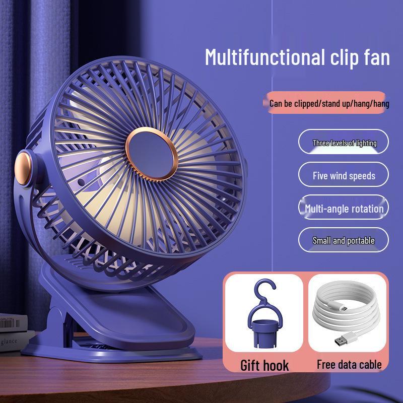 

New Portable Multifunctional Clip Fan with USB Charging and Night Light for Dorms 176*125*205mm