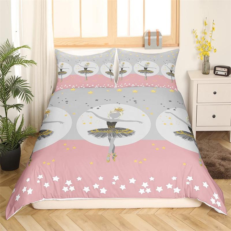 Ballet Princess Dancer Duvet Cover 3D Sparkling Glittering Star Bedding Set Cartoon Animal Swan Quilt Cover For Child Boys Teens