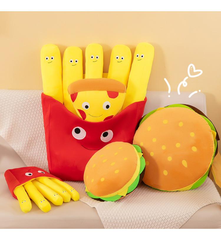 Plush Hamburger & Fries Pillow - Cute Snack Bag Doll Birthday Gift & Bedside Cushion