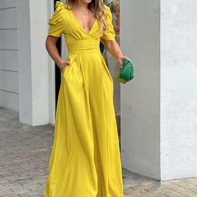 Neuer Frühling Damenmode Stil Plissierter Sexy V-Ausschnitt High-Waist Jumpsuit
