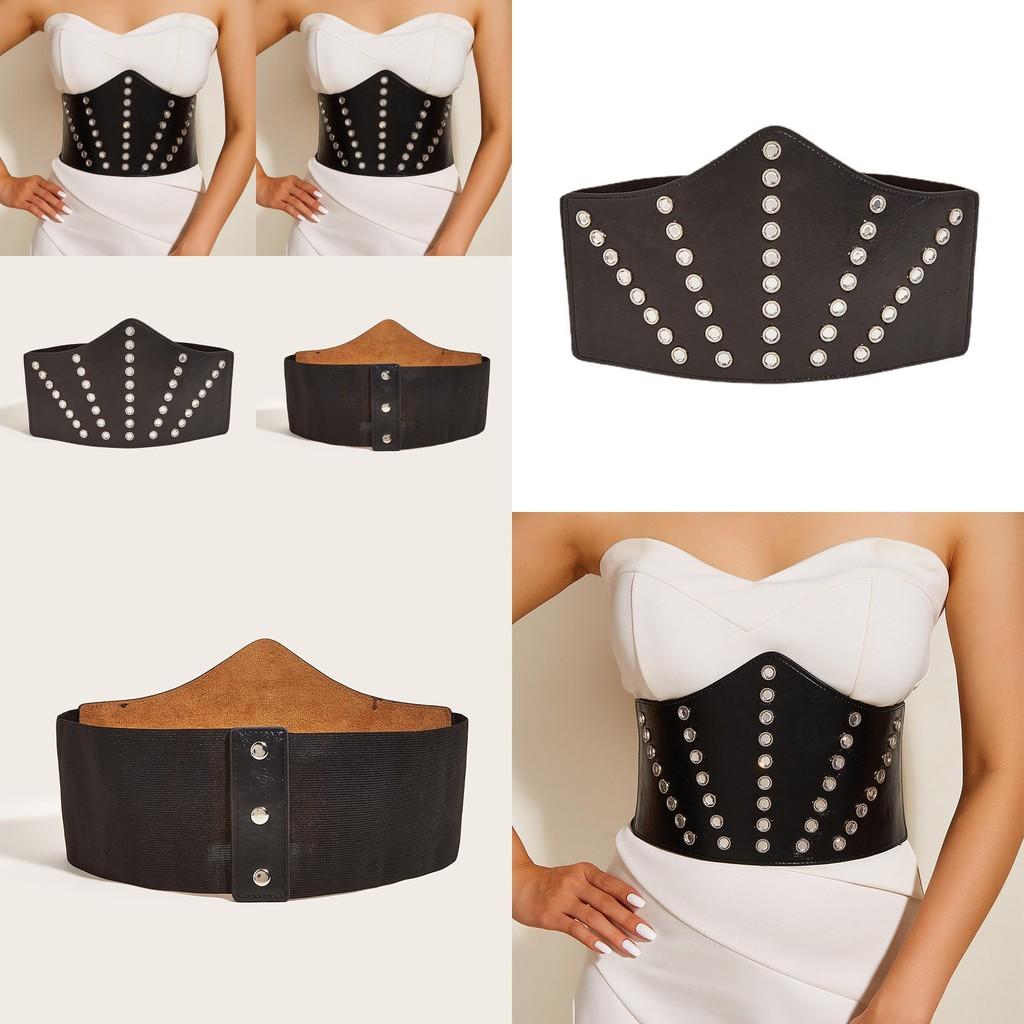 Stylish Elastic Faux Leather Waist Belt With Large Rhinestone Buckle For Dresses