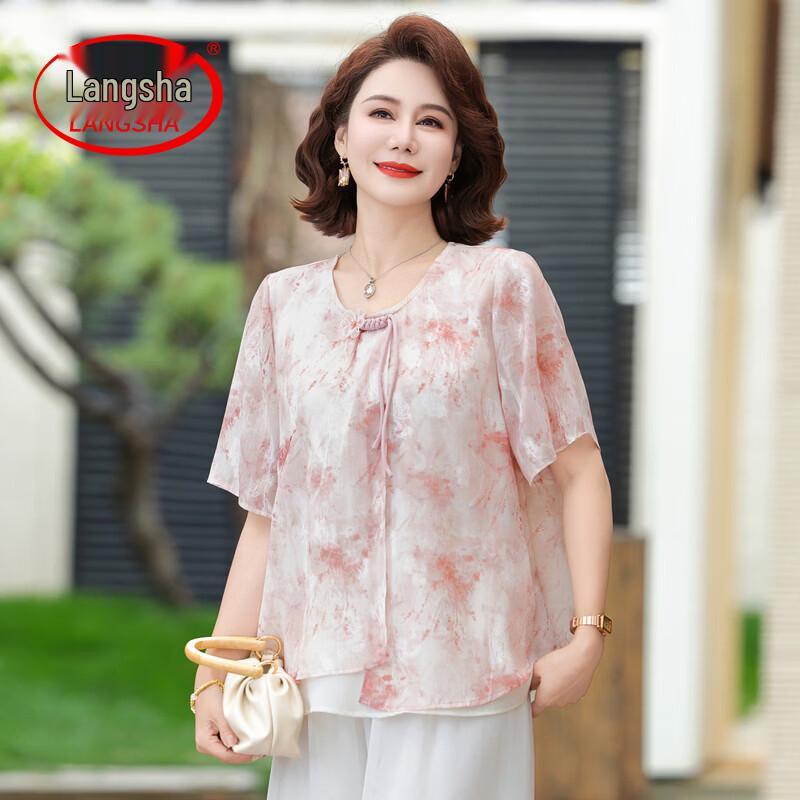 LangSha Women s New Chinese Style Printed Mid-Sleeve Top 4XL