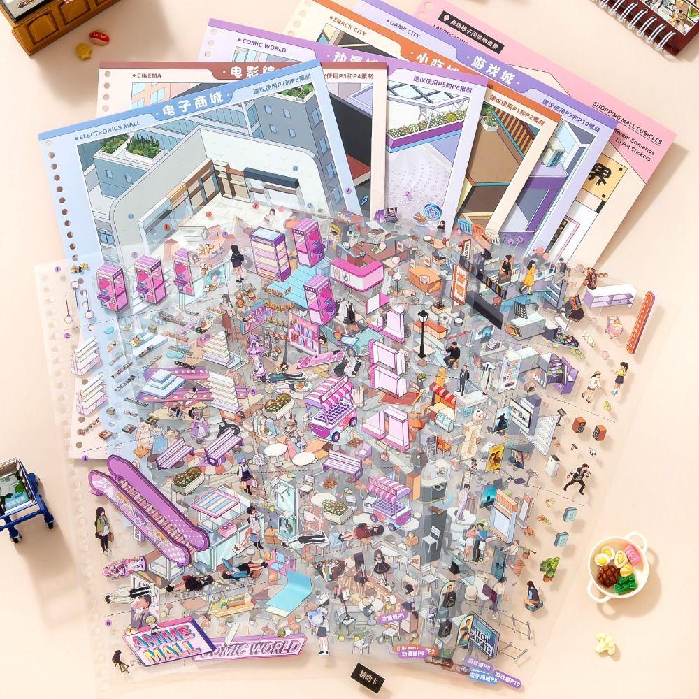 Self Adhesive Mall Scene Sticker Book Transparent Background Scene Cards Sticker Album Planner