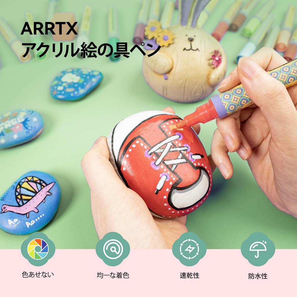 Arrtx 36 Color Acrylic Paint 3mm Medium Tip Acrylic Marker Fast for Rock DIY Craft Making Art Supplies Pens, Pens, Non-Toxic, Water-Based, Drying,