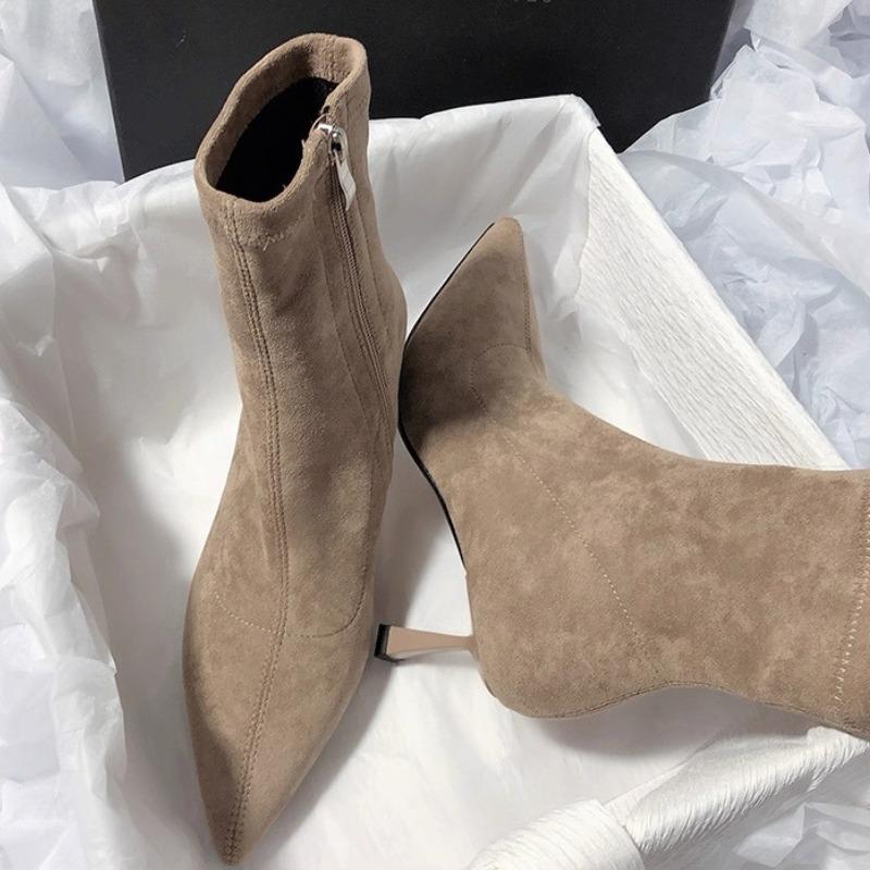 Mode Sexy Dünne Niedrige Absätze Spitzzehen Knöchelhohe Stiefel Frau Party Schuhe Mode Frühling Herbst Reißverschluss Prägnante Kurze Stiefeletten