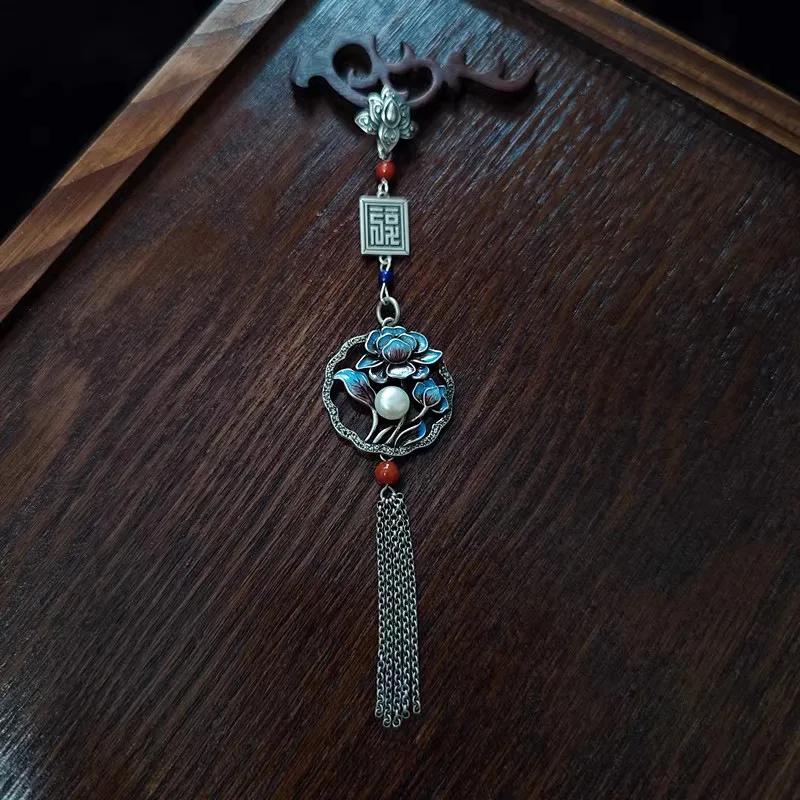 exquisite vintage tassel cheongsam long pendant peony flower pearl brooches for women Hanfu accessories jewelry