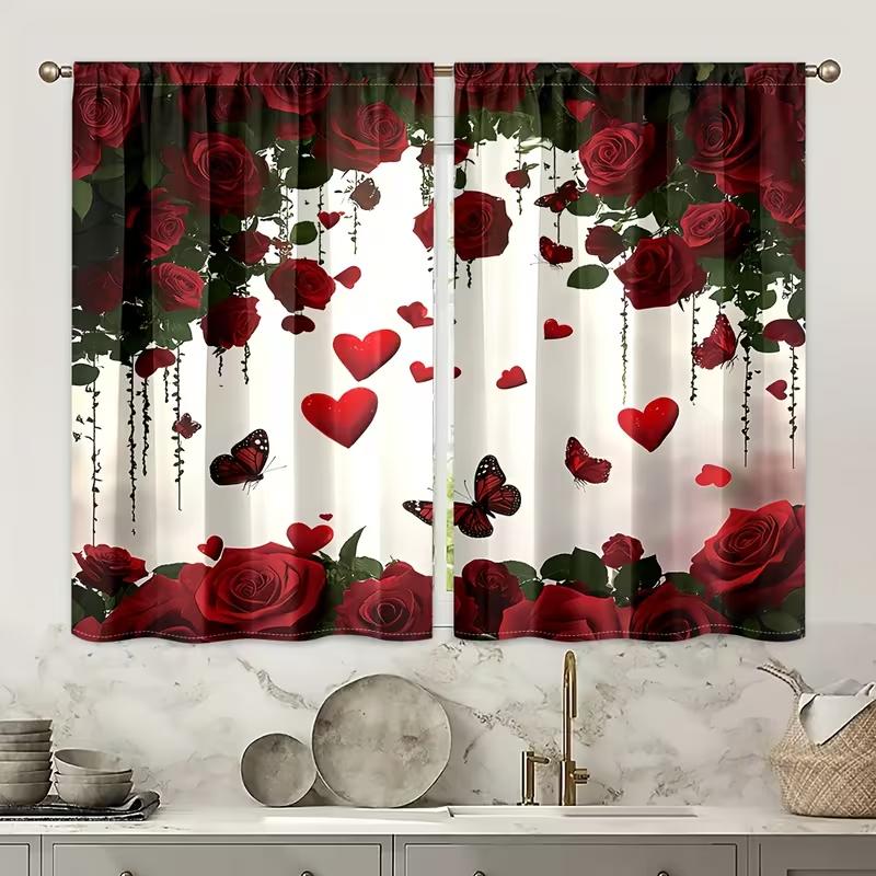 Modern Heart Rose Curtains Minimalist Style Suitable Bedrooms Living Rooms Decorative Curtain With Rod Pocket Polyester Perfect For Area