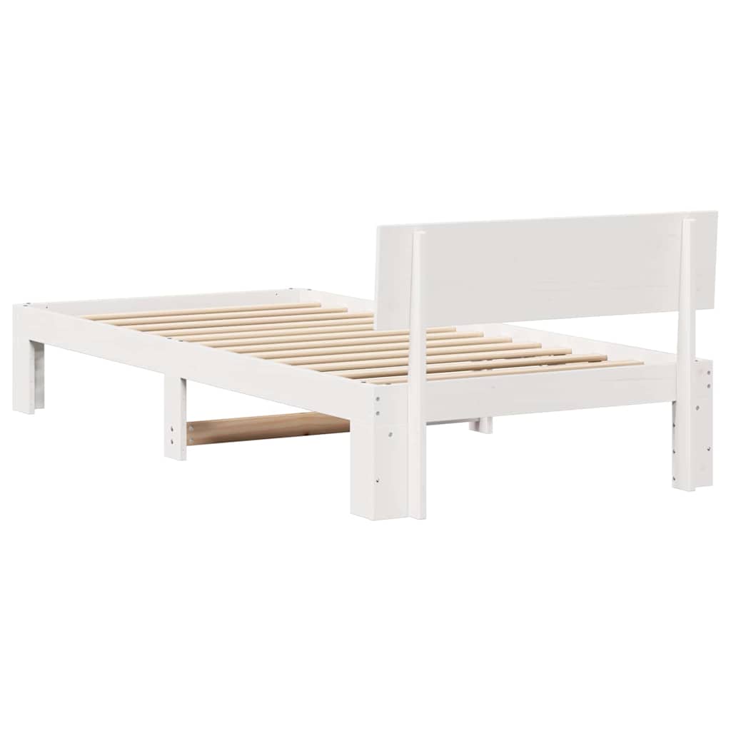 White Bed Frame with Headboard 75 x 190 cm Solid Pine Wood