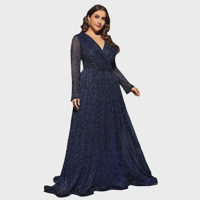 Women's Large Sequin Long-Sleeve Evening Dress - Elegant New Banquet Style with Queen Aura