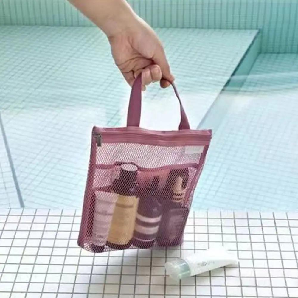 Mesh-Reiseaufbewahrung, Duschtasche, Strand-Toilettentasche, Kosmetiktasche, Handtasche, Netztasche, Toilettenartikel-Aufbewahrungstasche für Outdoor-Zubehör