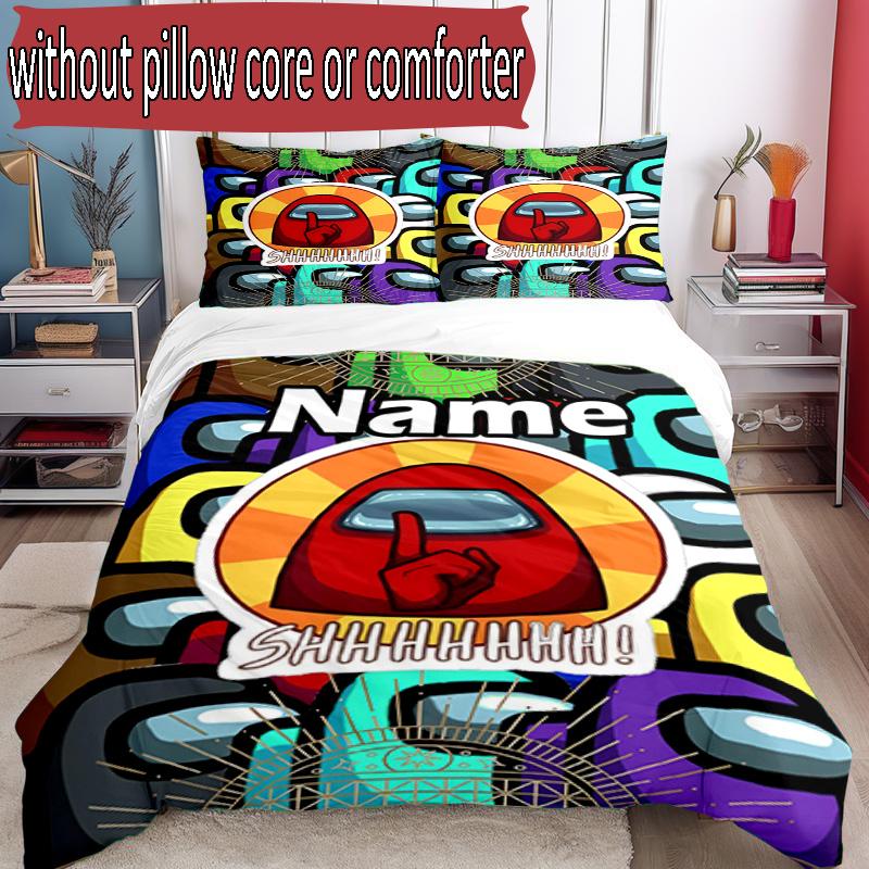3pcs Duvet Cover Set (1*Duvet Cover + 2*Pillowcase, Without Core), Custom Name Among Us Pattern Bedding Set, Home Bedroom Decor Gift