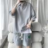 Plus Size Fashion Waffle Loose Casual Men's Sets Simple Turn Down Collar Short Sleeve Polo Shirts and Shorts Streetwear