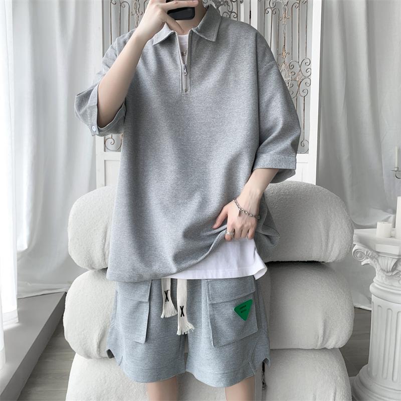 

Ropa Hombre Модный вафельный мужской комплект большого размера Свободная повседневная одежда для мужчин Корейский дизайнер Роскошная мужская одежда XXXL серый