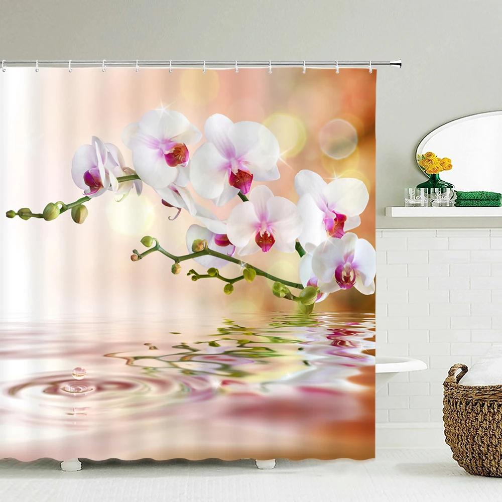 Tulip Rose Fresh Flowers Shower Curtains Waterproof Polyester Fabric 3D Printed Bathroom Screen Home Decoration Shower Curtain