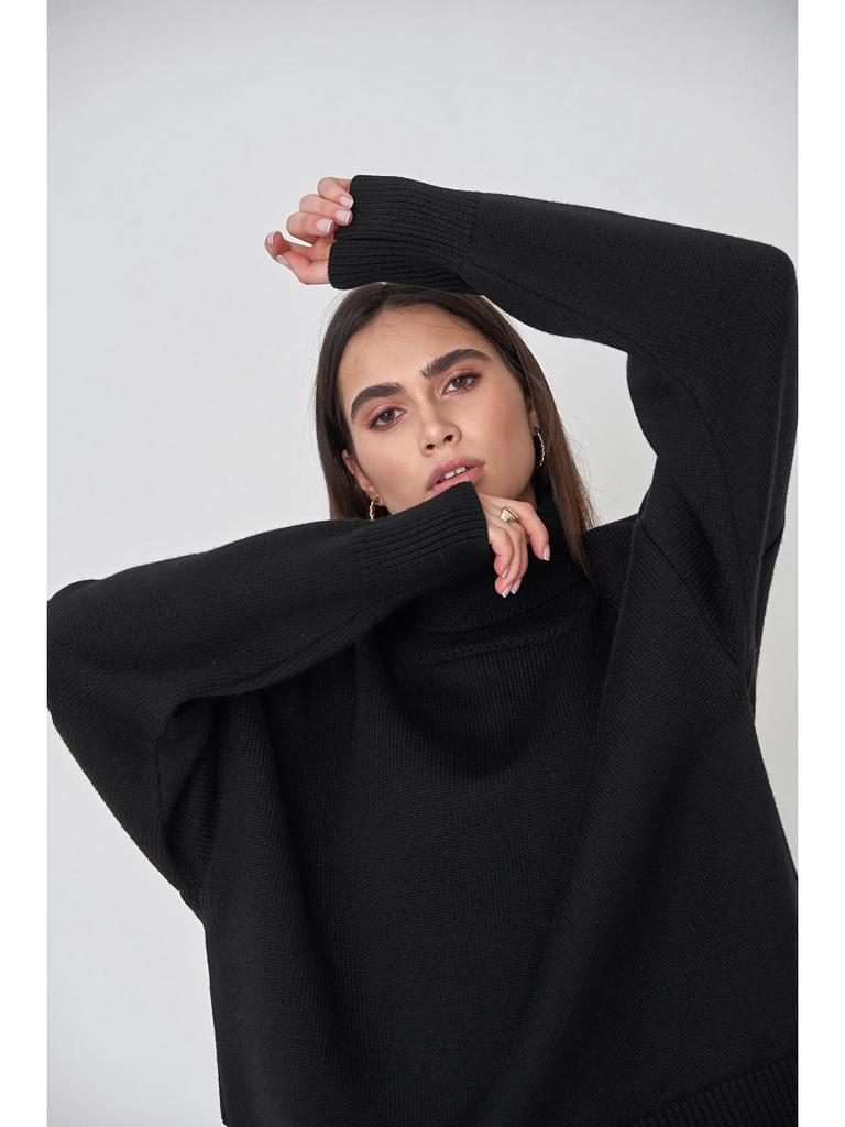 Autumn/Winter 2024 Solid Color High-Neck Casual Loose Knit Sweater