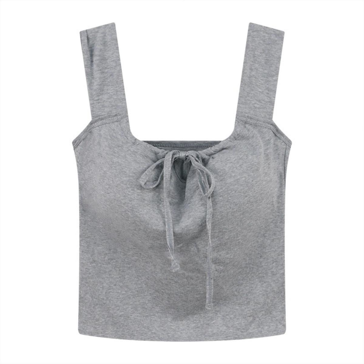 

Белая атмосфера Feeling Camisole Майка женская, универсальная с бюстгальтерами Отдел, с бантом Короткие модели Снаружи Тонкие топы one size кофейный