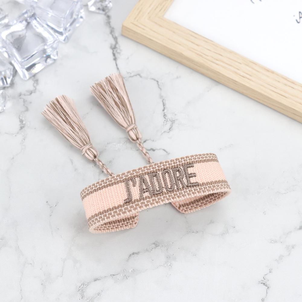 J'adore Bracelet: Embroidered Letter Tassel Wristband for Women & Couples