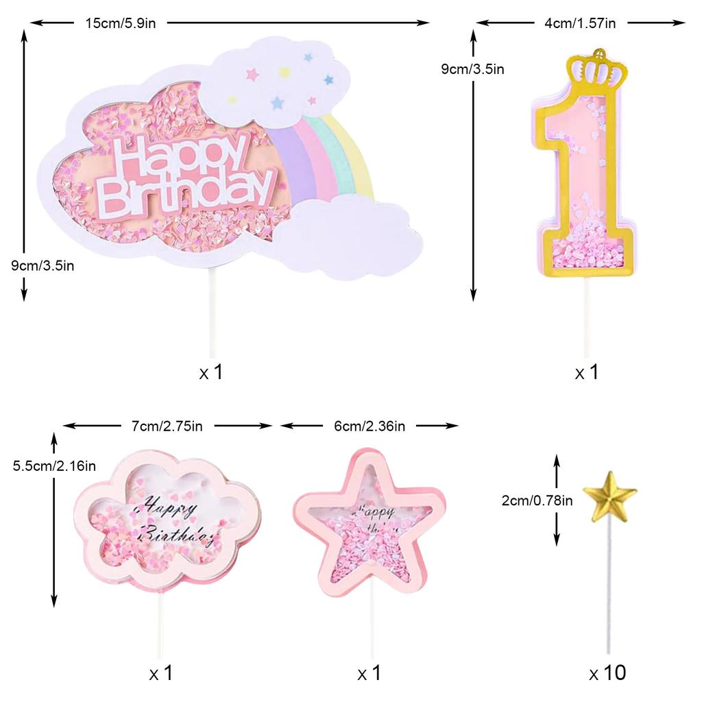 Girl  Birthday Cake Decoration Set Second Birthday Cake Topper with Rainbow Clouds Stars Cake Picks Two Year Old