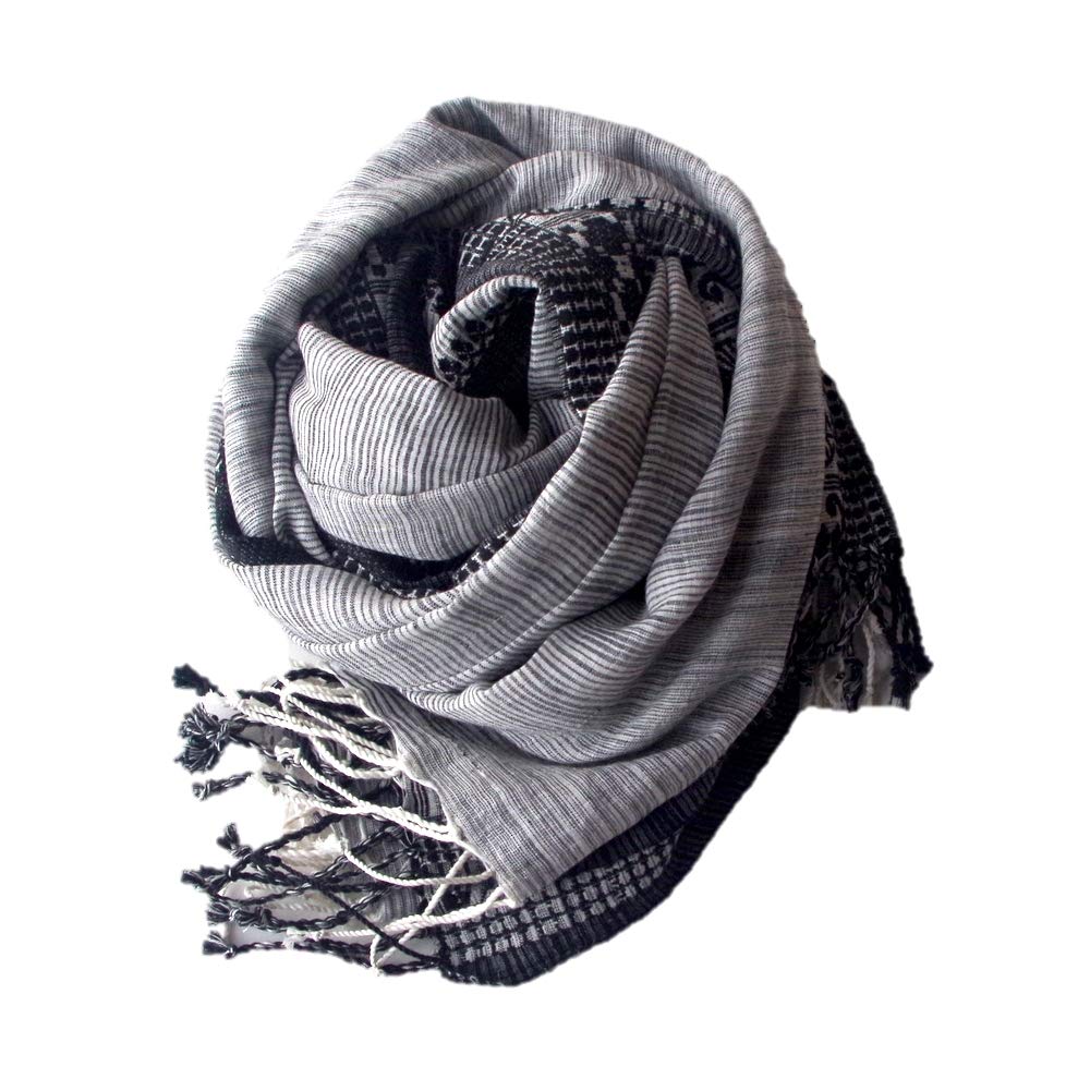 

Cotton Stole Embroidered Floral Large Scarf Cotton all over the 100% Women s [.a world] (Black) чорний