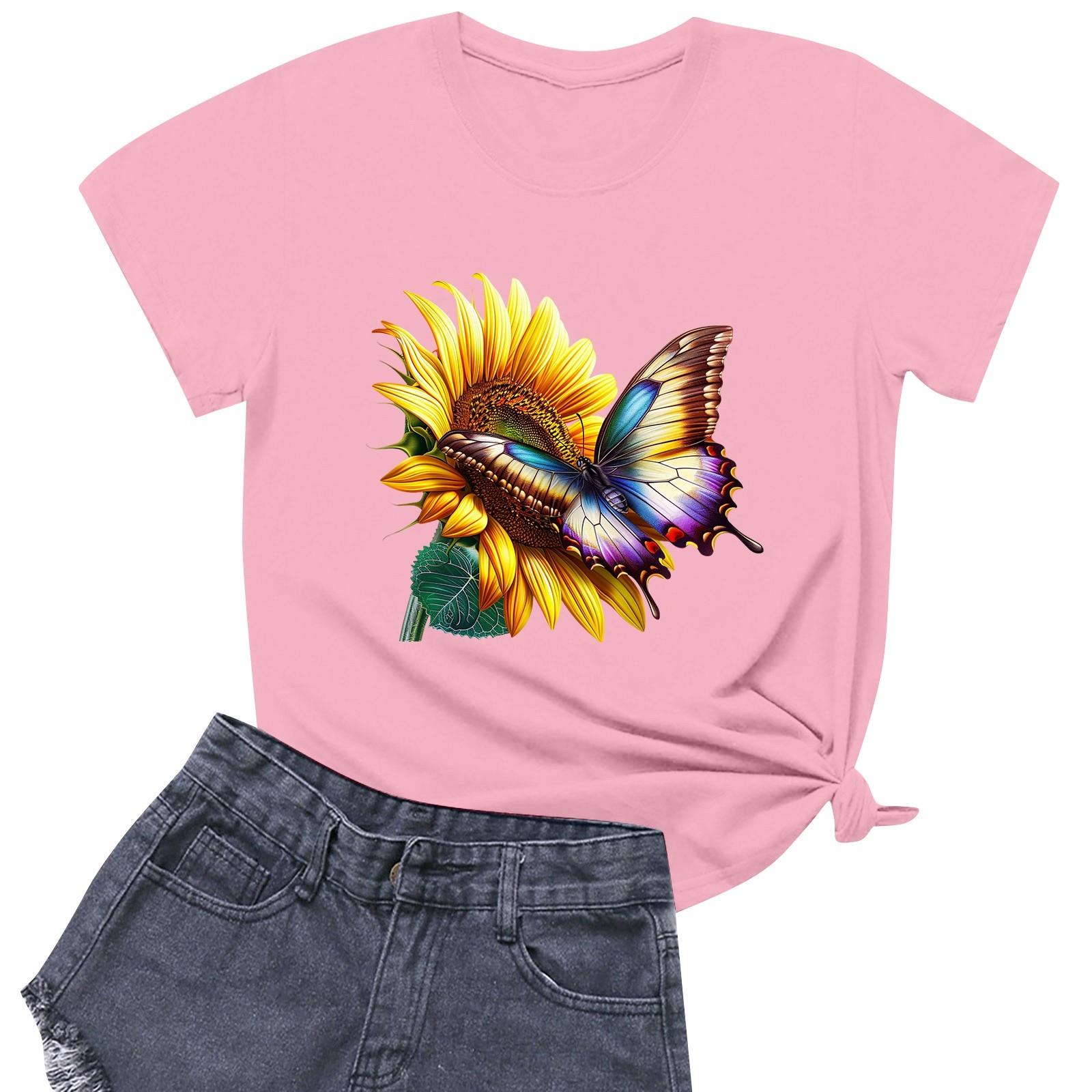 

Женская модная повседневная футболка с круглым вырезом и короткими рукавами S розовый