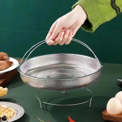 Stainless Steel Draining Basket Multifunctional All-In-One Pan Steamer Basket with Handle Easy Use Food Steamer Cooking Utensils