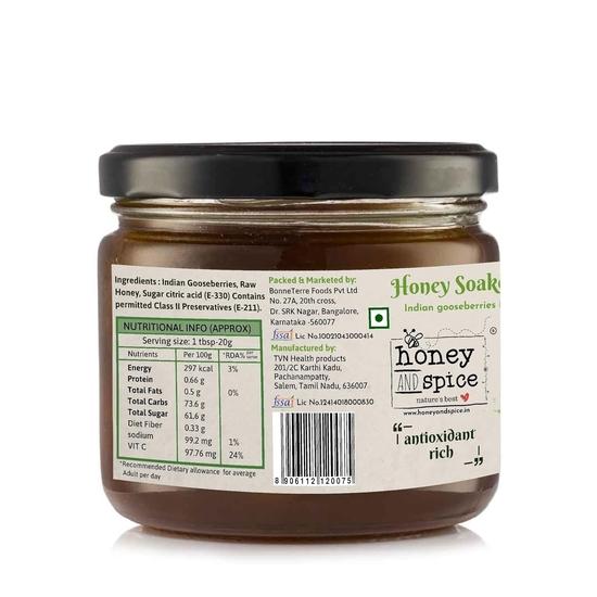 Honig und Gewürz Honiggetränkte Amla (350g) | Indische Stachelbeeren in rohem Honig | Amla Murabba reich an Vitamin C | Immunstärker | Roh und rein |