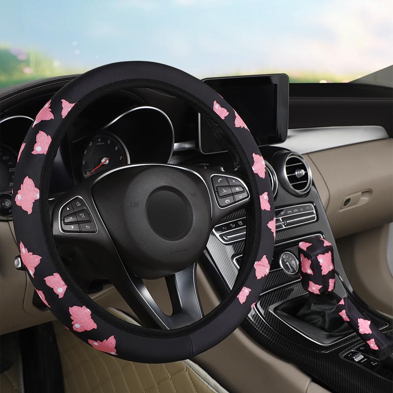 3PC Car steering wheel cover without inner ring, butterfly car interior steering wheel handle cover, handbrake gear shift cover