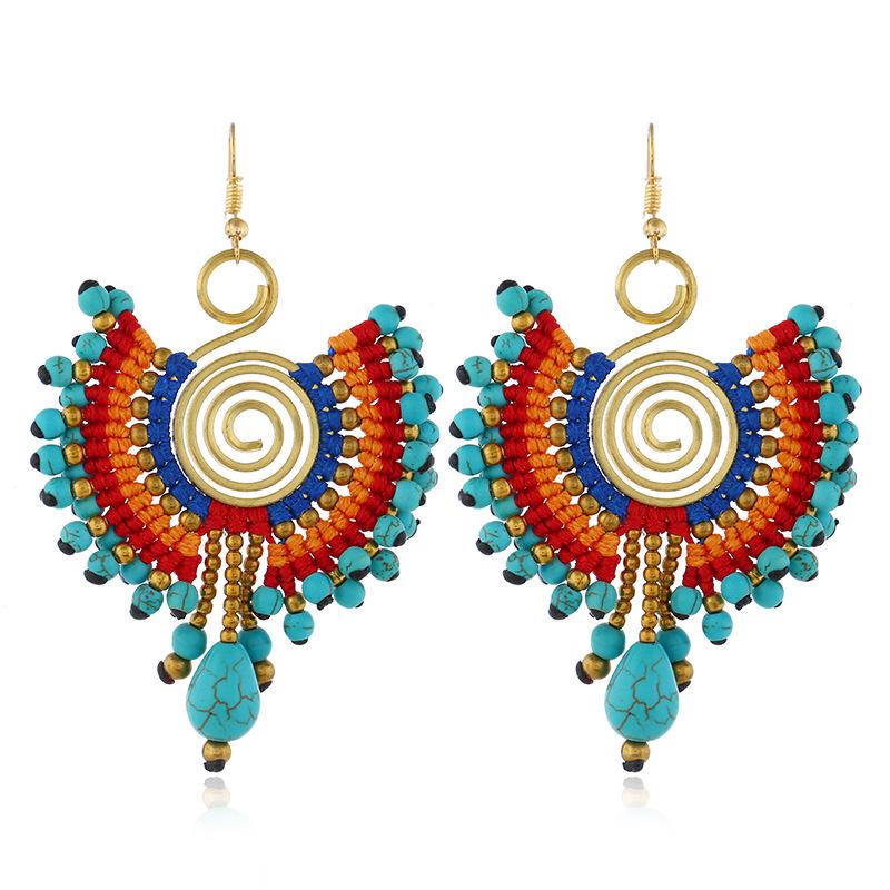Bohemian Ethnic Dangle Earrings - Women's Hand-Woven Vintage Holiday Long Earrings