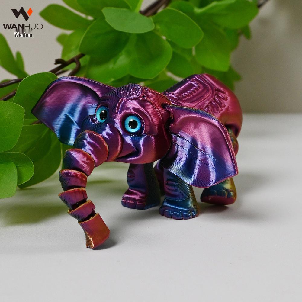 3D Printed Cartoon Elephant Toy with Movable Limbs and Ears - Children's Gift Ornament