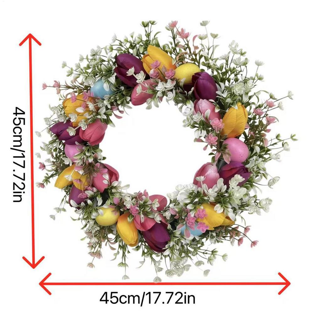 Easter Door Wreath 17 Inch Artificial Spring Flower Wreath Funny Front Door Decor for Home Entryway Yard Patio Farmhouse Party