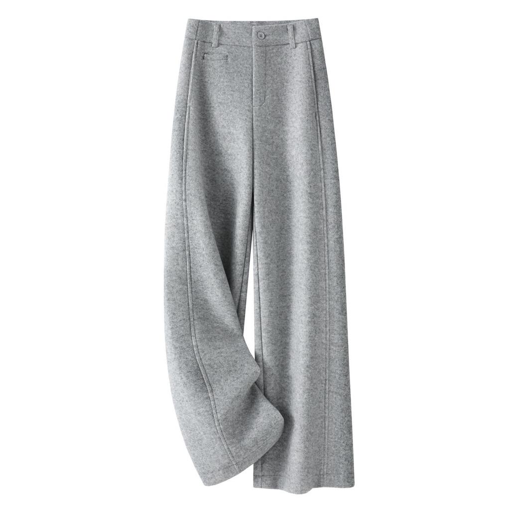 2025 Winter High-Waisted Wool Wide-Leg Pants - Women's Slim Fit, Brown, Flattering Straight-Leg with Drape