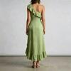 Women One Shoulder Ruffle Dress Asymmetric Hem Midi Dress Summer Sleeveless Casual Party Dress