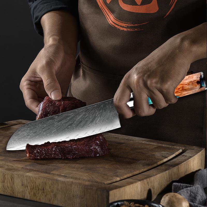 Santokumesser aus Damaststahl, 17 cm, VG10, japanisches Kochmesser, kohlenstoffreiche Messer, Sushi-Fleisch, Fisch, Sashimi, Obstwerkzeuge, GRANDSHARP