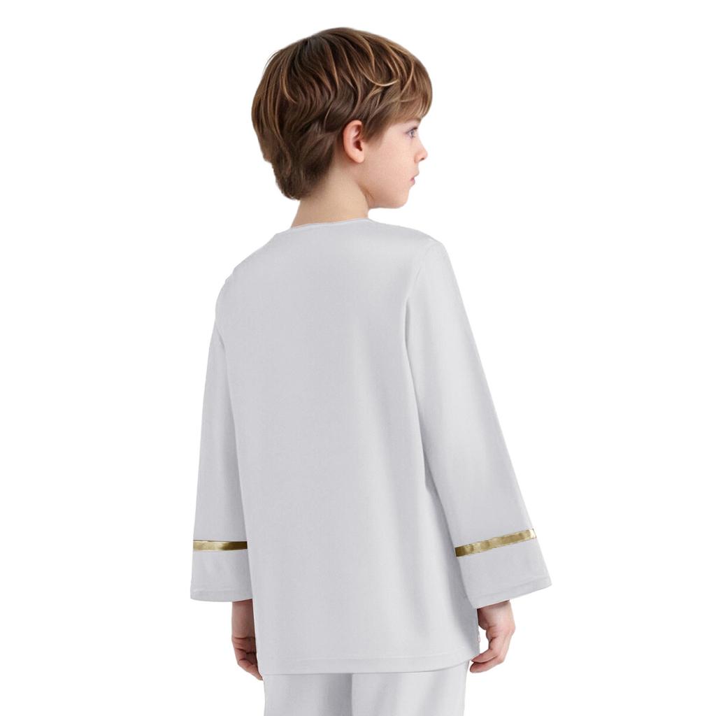 Boys Liturgical Dance Costume Long Sleeve Metallic Color Block Patchwork Top Dancewear