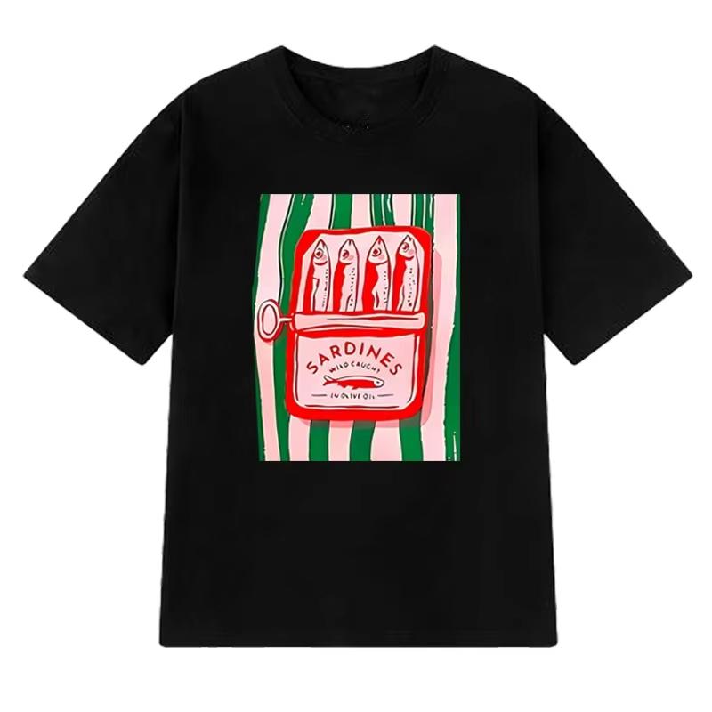 

2025 Summer New Fun Sardine Pattern Printed T-shirt Men s Cotton O-neck T-shirt Harajuku Casual Fashion Personality Trend Tops 4XL