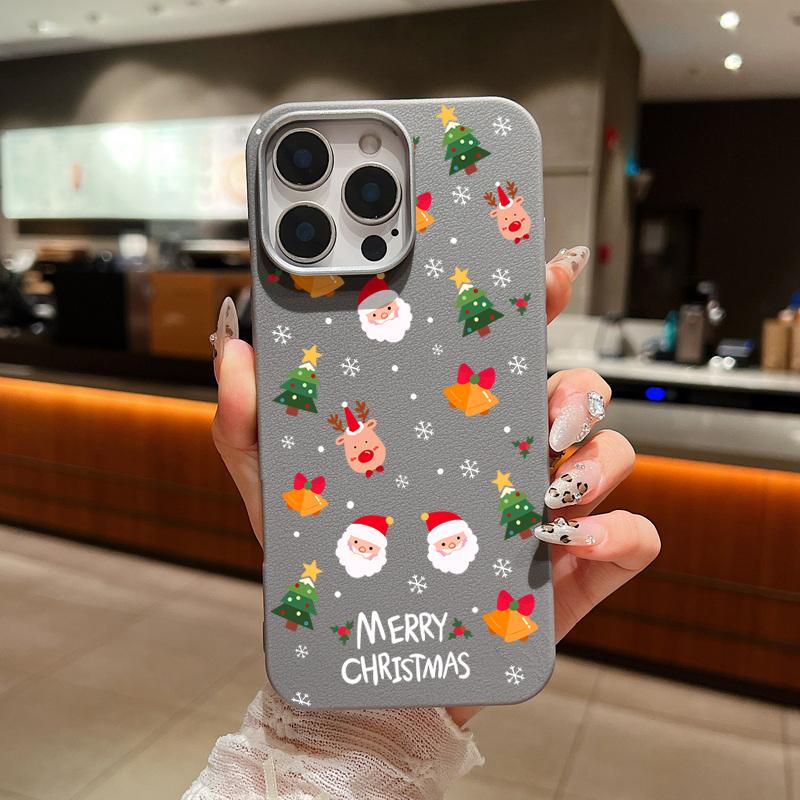 Skinnteksturskall for iPhone 16 15 Pro 14 13 12 11 Pro Max Xs Max Xr 8 7 6 Plus Cartoon Santa Claus Elk Mønster Støtsikker Myk Tpu Slim Cover