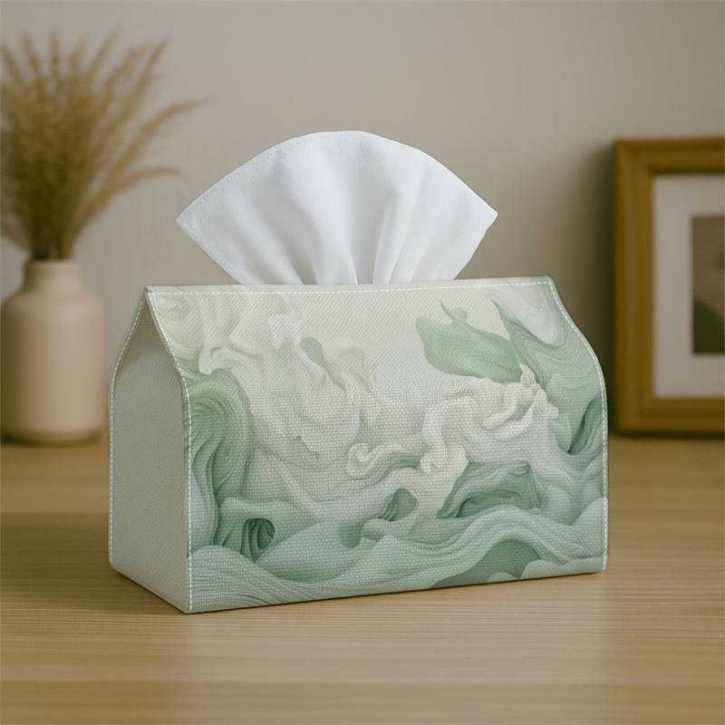 1pc Modern Soft Green Swirling Cloud Tissue Box - Durable Polyester Multifunctional Storage Organizer Suitable for Christmas Decor, Living Room, Bedro