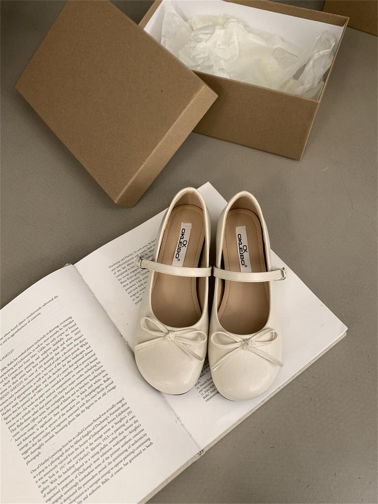 Inner height increase silver bow Mary Jane single shoes women's shoes 2025 new popular fairy style ballet shoes