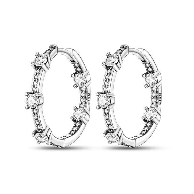 Brincos de argola de prata 925 para mulheres, brilhantes, pavê, cz, joias finas de luxo, brinco