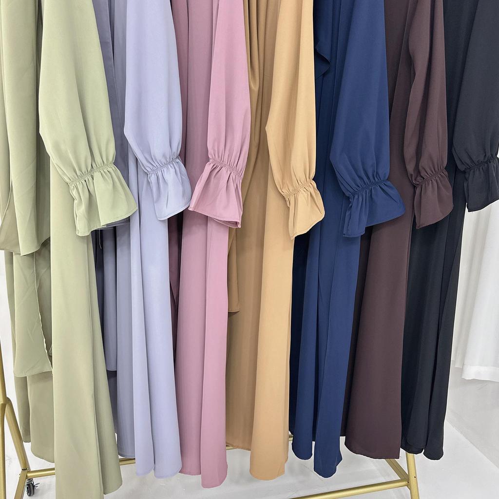 2024 Loriya Solid Color Bell Sleeve Dress - Middle East & Turkey Edition (LR714)