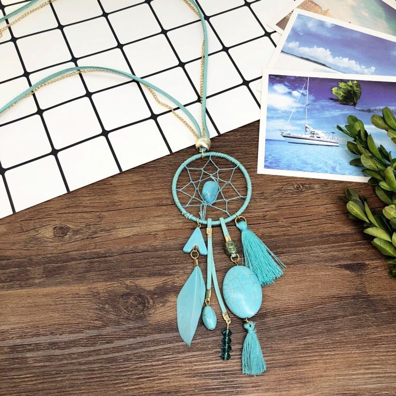 Long Bohemian Dream Catcher Tassel Necklace European and American Retro Fashion Pendant Ethnic Style Accessory for Women