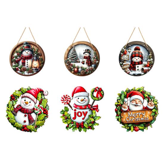 Holiday Decorations for Home Wooden Christmas Hanging Pendant, Snowman/Santa Claus/Gnome Ornament with Natural Wood Accents Hemp Rope Indoor