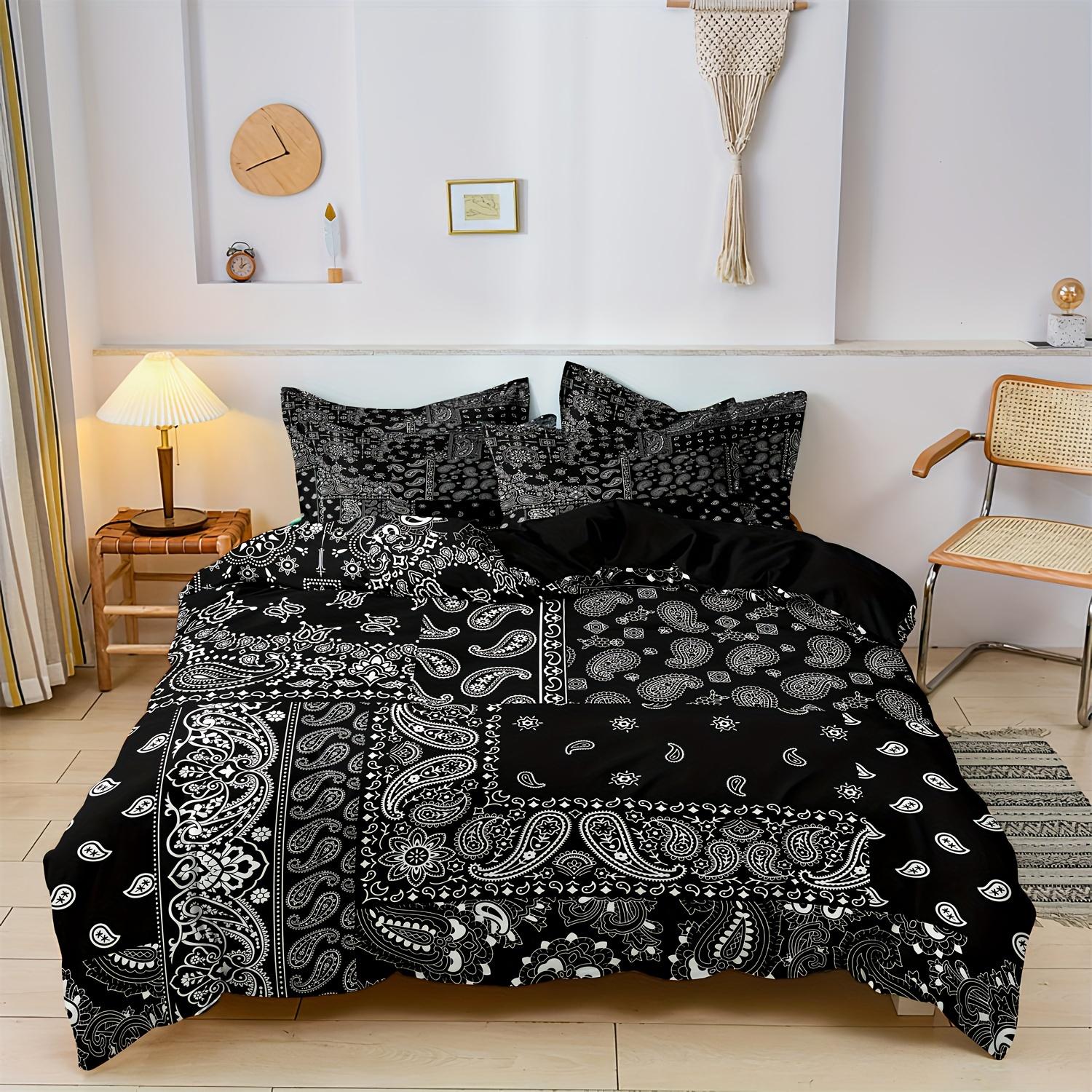 

Luxuriously Soft & Breathable 2/3pcss 3D Printed Black Boho Bandanna Duvet Cover Set - Paisley Mandala Design - For Bedrooms EU Twin(135x200cm)