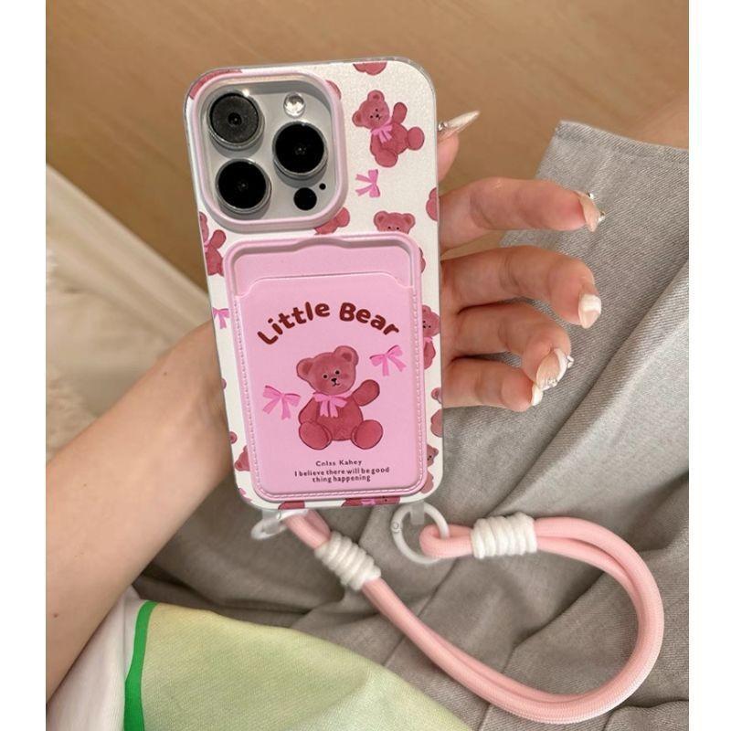 Balíček karet Bow Bear Pink Vhodný pro ochranné pouzdro Apple 16 ProMax Pouzdro na mobil IPhone 15 Odolné proti pádu