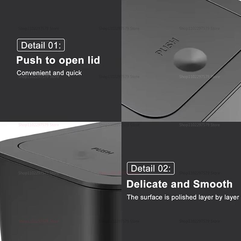 Pop-up Lid Trash Bin For Kitchen Bathroom Bedroom Food Waste Recycle Bin One-Touch Design Lightweight Durable Household Dustbin