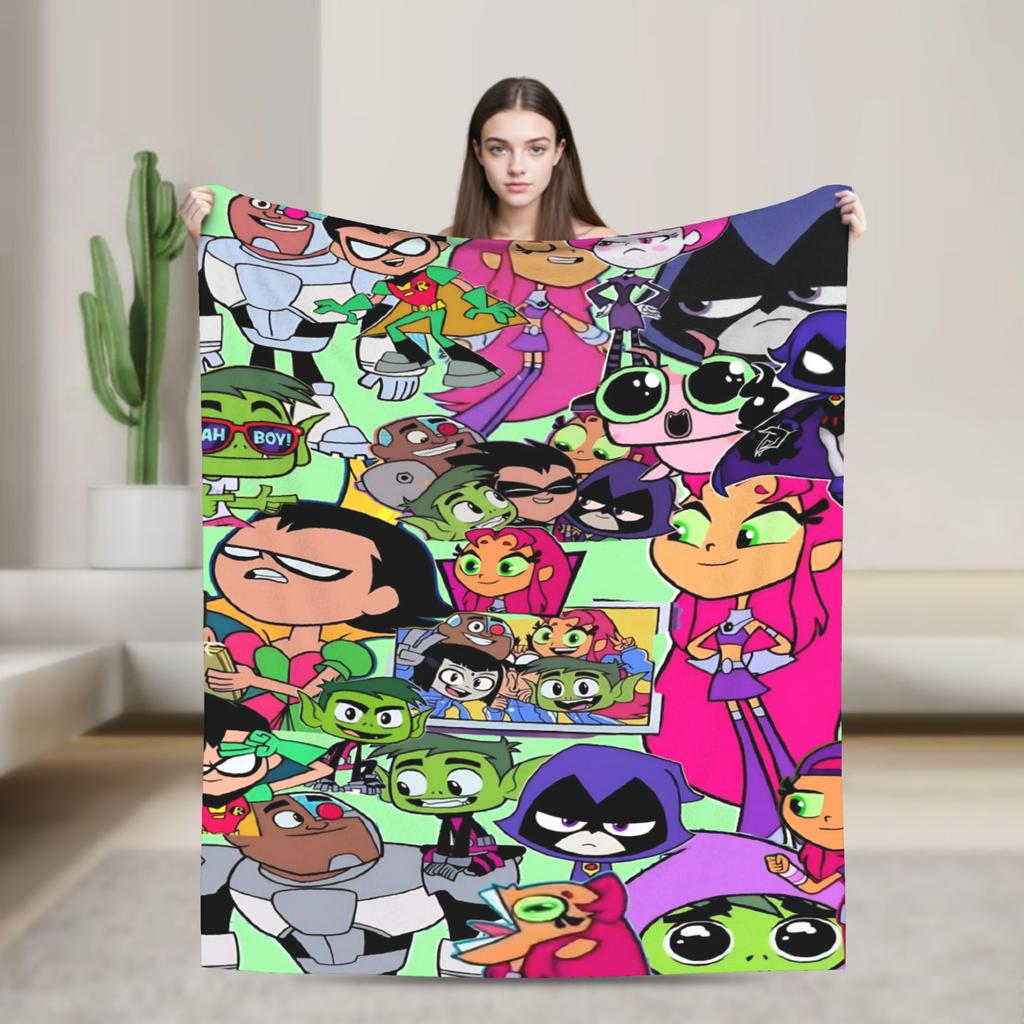Teen Titans Go Beast Boy Decke Flugzeug Reise Flanell Bettwäsche Überwürfe für Couch Sessel Sofa Bett Super Weiche Tagesdecke Geschenkidee